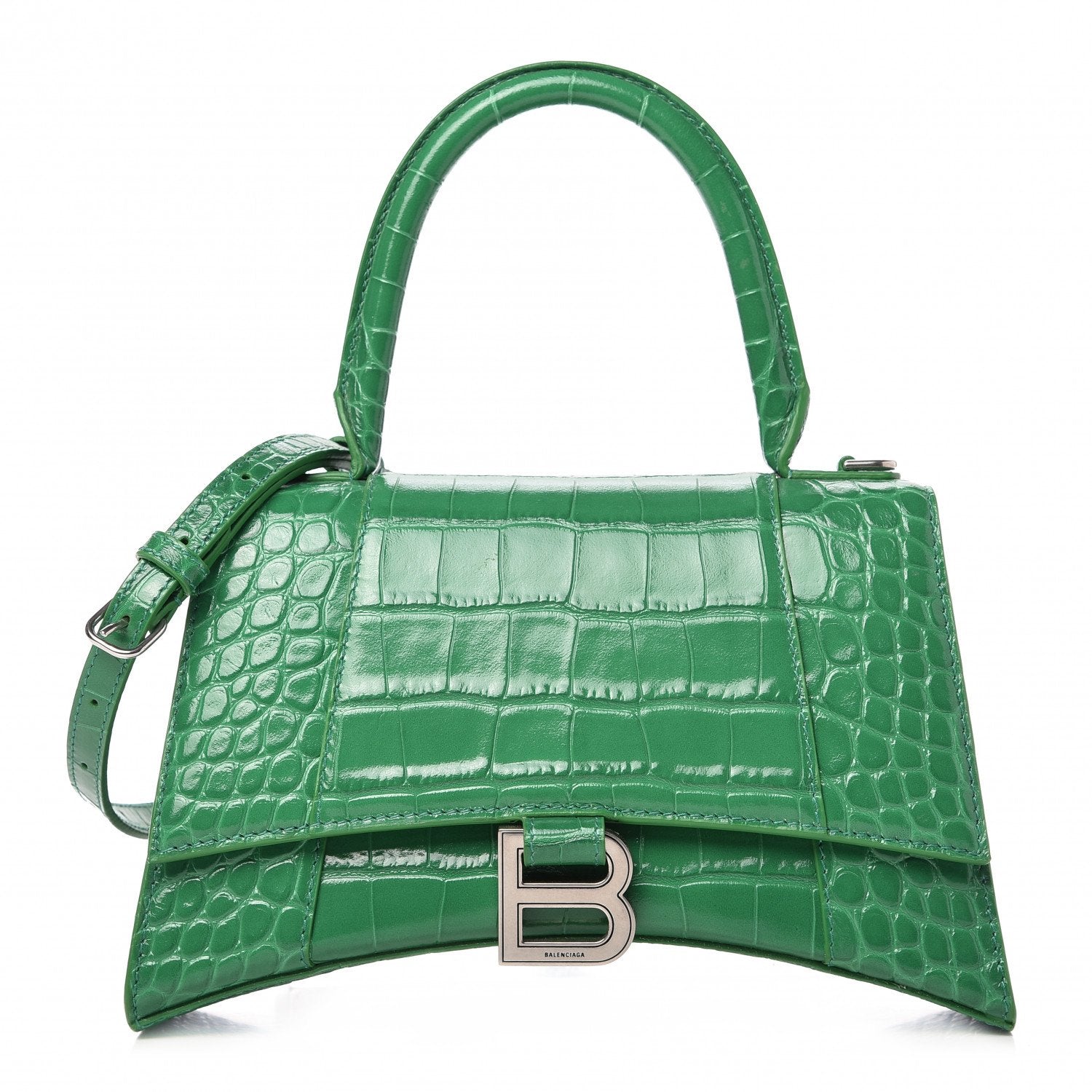 Women's Hourglass Small Handbag Crocodile Embossed in Forest Green